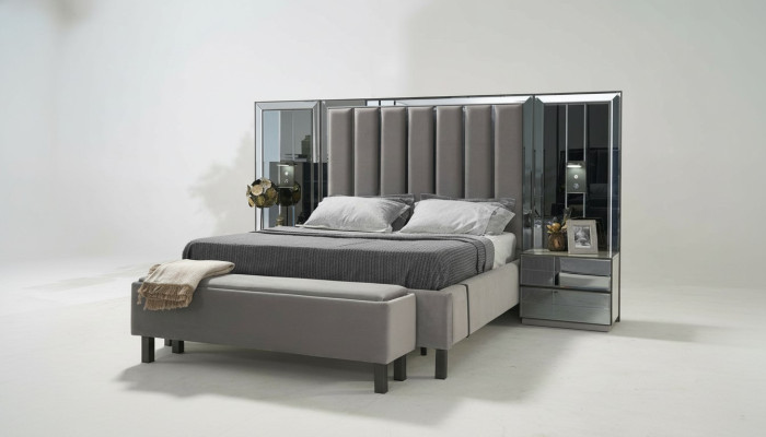 Camera da letto Set Letto 2x Comodino Sgabello Letti Doppi Mobili Imbottiti 4 pezzi. Nuovo