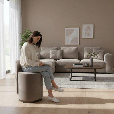 Sedia di design Pouf di lusso Ottomana Tavolino da toeletta Sgabello Sedia imbottita rotonda Banca Marrone