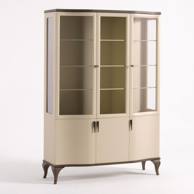 Vetrina in vetro Armadio di lusso Sideboard Vetrina Soggiorno Beige Legno Nuovo