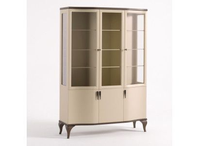 Vetrina in vetro Armadio di lusso Sideboard Vetrina Soggiorno Beige Legno Nuovo