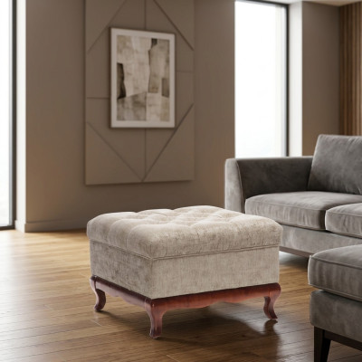 Sgabello Designer Chesterfield Poggiapiedi Tessuto Beige Poltrona Banca in Tessuto