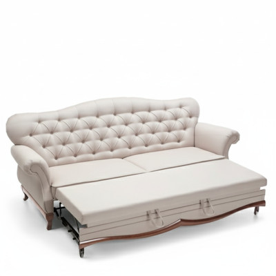 Divano letto Chesterfield con funzione letto a tre posti in tessuto.