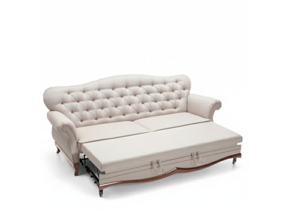 Divano letto Chesterfield con funzione letto a tre posti in tessuto.