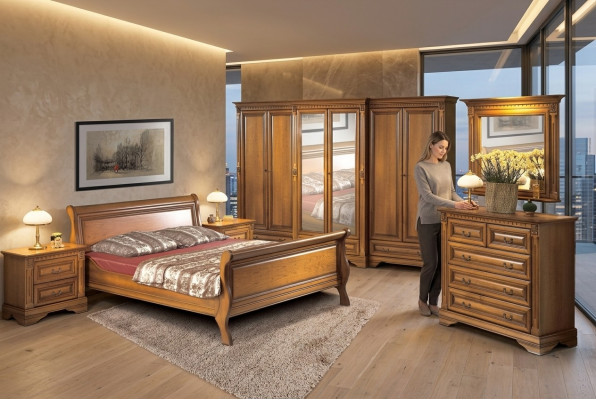 Stile casa di campagna Letto 3 pezzi con 2 comodini Mobili in legno Set di letti Marrone