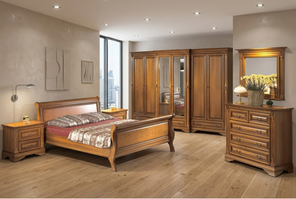 Stile casa di campagna Letto 3 pezzi con 2 comodini Mobili in legno Set di letti Marrone