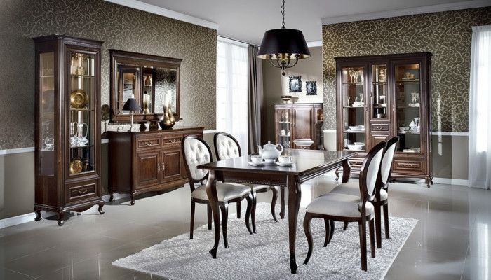 9 pezzi Set da pranzo Tavolo Comò Specchio Vetrina Armadio