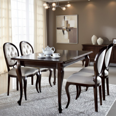 Tavolo da pranzo in legno color marrone scuro - set da 5 pezzi con sedie Chesterfield classiche in pelle.