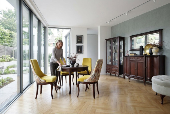 Vetrina da soggiorno armadio comò specchio set classico 3 pezzi in legno