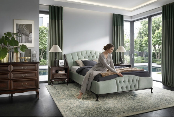Letto Camera da letto Set Chesterfield Letti di lusso Mobili 2x Comodino 3 pezzi