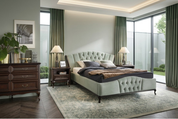 Letto Camera da letto Set Chesterfield Letti di lusso Mobili 2x Comodino 3 pezzi