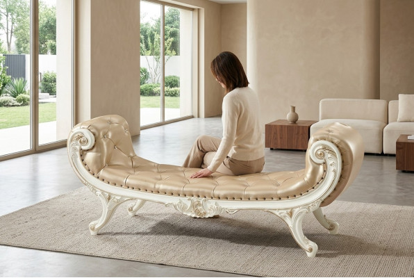 Banca Camera da letto Chaiselounge Pouf Pouf Chesterfield Pelle Nuovo