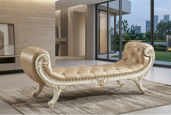 Banca Camera da letto Chaiselounge Pouf Pouf Chesterfield Pelle Nuovo