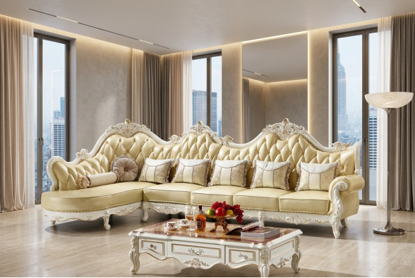 Classico divano Chesterfield Chesterfield, imbottitura in tessuto, divano ad angolo barocco.