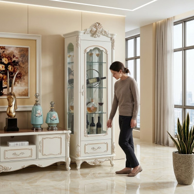 Vetrina in legno Vetrina singola Vetrine Vetrina in vetro Armadi Mobili Art déco Bianco