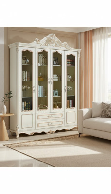 Scaffale librerie Stile Art déco Armadio Vetrina Bianco Mobile Armadi Scaffale Legno