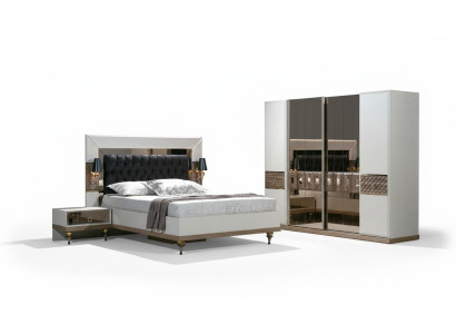 Set camera da letto con letto 2 comodini Armadio Tessuto Moderno 4 pezzi.