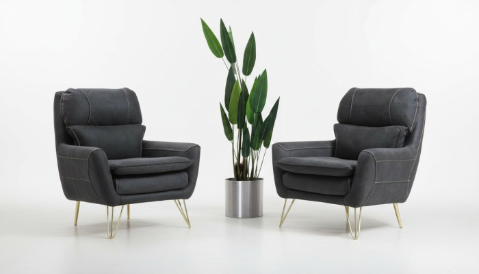 Poltrona Sedile Posto a sedere Design Soggiorno Imbottitura Lusso Nero Sala d'aspetto