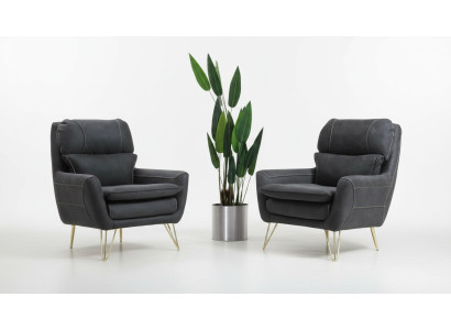 Poltrona Sedile Posto a sedere Design Soggiorno Imbottitura Lusso Nero Sala d'aspetto