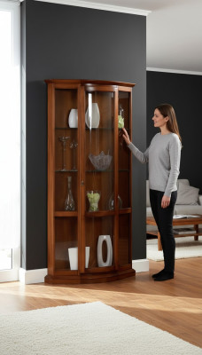 Classica vetrina marrone in stile francese, mobile comò credenza con vetrina.