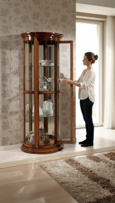 Classiche vetrine in vetro Armadio Vetrina in legno Soggiorno di lusso Marrone Madia