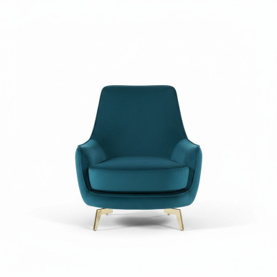 Sedia rotonda design soggiorno imbottita in legno moderna di lusso blu nuova.