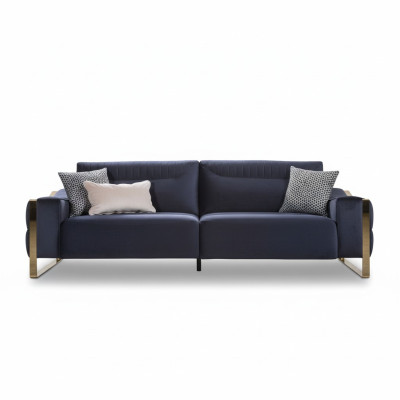 Divano classico a 3 posti design soggiorno imbottitura in legno imbottitura moderna lusso blu.