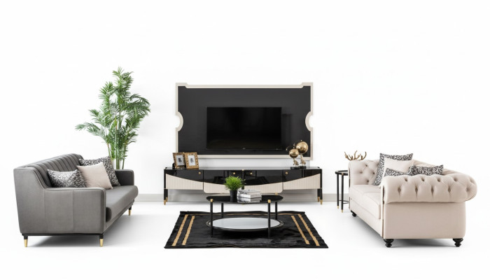 Set di divani Chesterfield con divano, mobili imbottiti e tavolino.