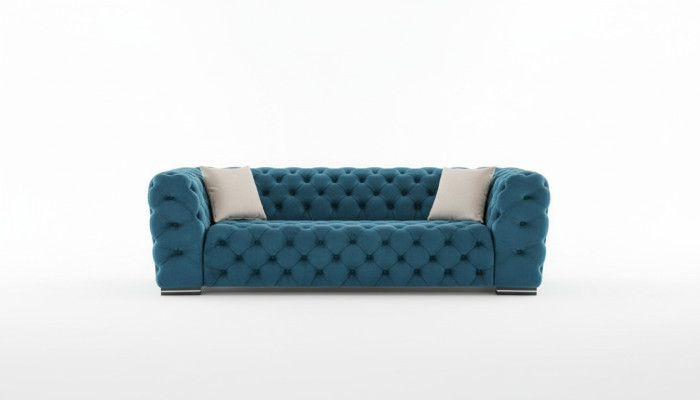 Divano Chesterfield 4 posti Design Soggiorno Imbottito Legno Imbottito Lusso Blu