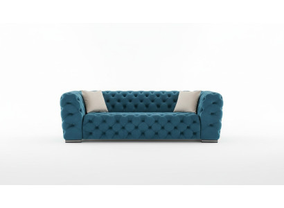 Divano Chesterfield 4 posti Design Soggiorno Imbottito Legno Imbottito Lusso Blu