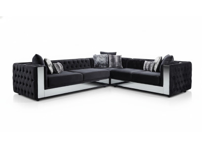 Nero divano Chesterfield imbottito divano angolare Set imbottitura poltrona lusso angolo divani