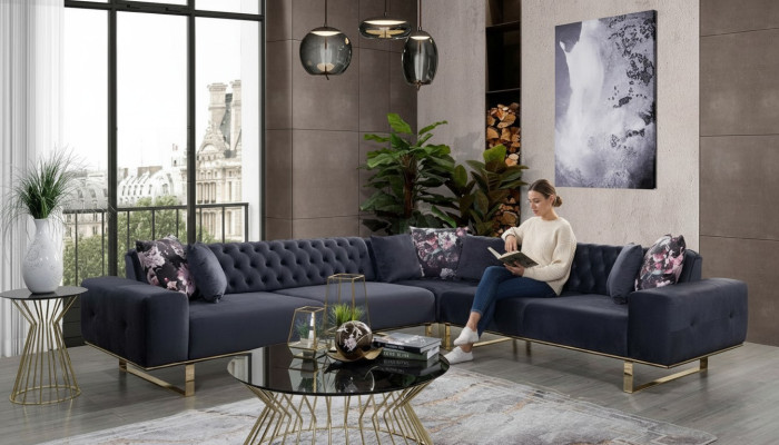 Divano ad angolo Divano Imbottita Set di mobili Chesterfield Set di divani ad angolo in stile Chesterfield Divano in stoffa