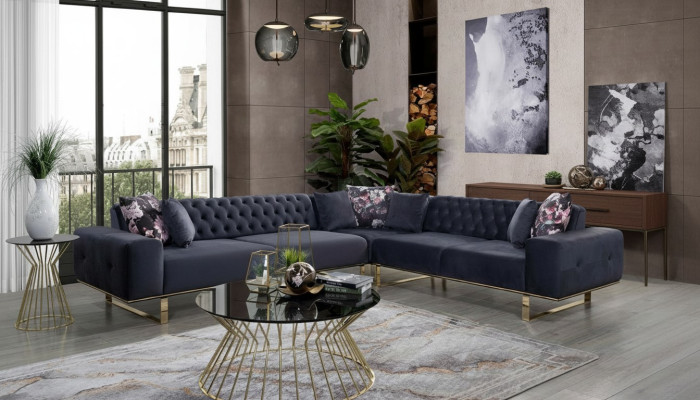Divano ad angolo Divano Imbottita Set di mobili Chesterfield Set di divani ad angolo in stile Chesterfield Divano in stoffa