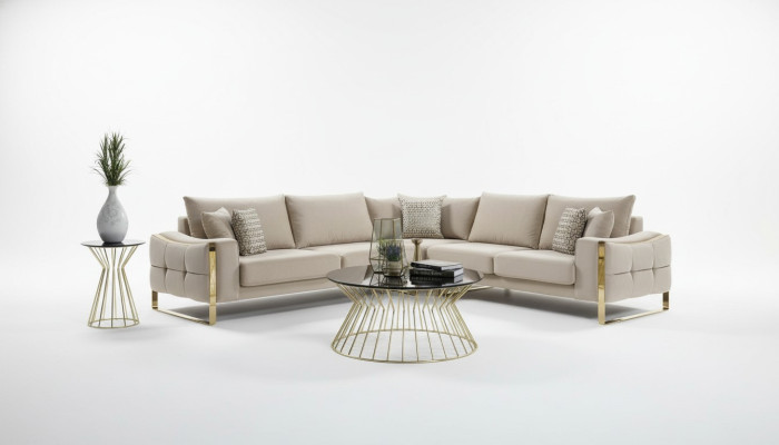 Divano ad angolo a L Design divano Cuscini Tessuto Beige