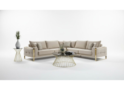Divano ad angolo a L Design divano Cuscini Tessuto Beige