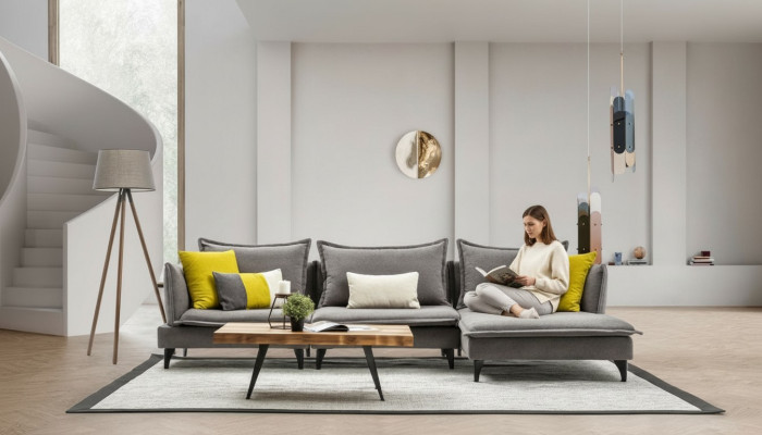 Grigio Chesterfield divano imbottito angolare set di divani poltrone di lusso angolare divani