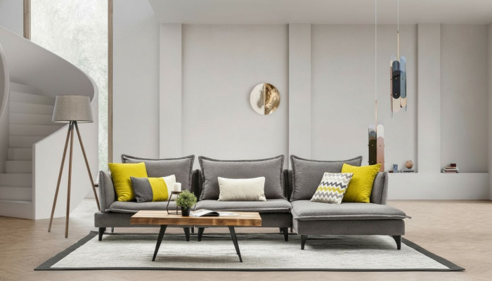 Grigio Chesterfield divano imbottito angolare set di divani poltrone di lusso angolare divani