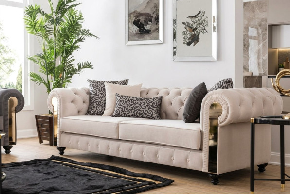 Divano Chesterfield 3 posti design soggiorno imbottito in legno e pelle moderno di lusso