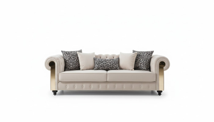 Divano Chesterfield 3 posti design soggiorno imbottito in legno e pelle moderno di lusso