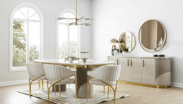 Soggiorno Set 10 pezzi. lussuoso tavolo 6x sedia credenza specchio mobili legno