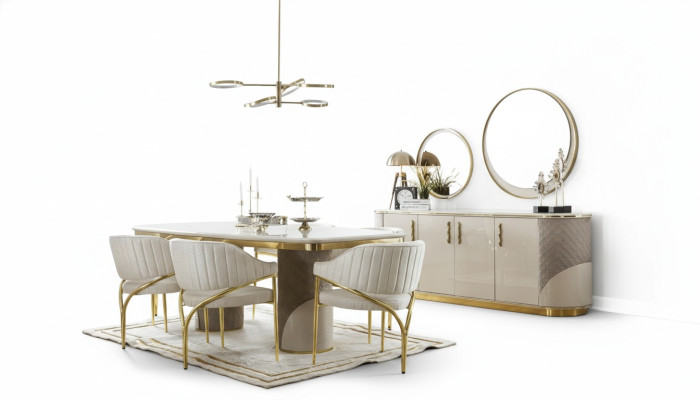 Soggiorno Set 10 pezzi. lussuoso tavolo 6x sedia credenza specchio mobili legno
