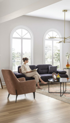 Poltrona marrone in tessuto di lusso per soggiorno, nuovo, design moderno e creativo.