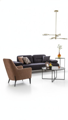 Poltrona marrone in tessuto di lusso per soggiorno, nuovo, design moderno e creativo.
