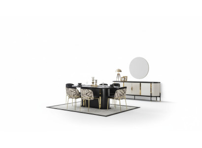 Sala da pranzo di lusso, set da pranzo composto da 8 pezzi, set di sedie, arredamento.