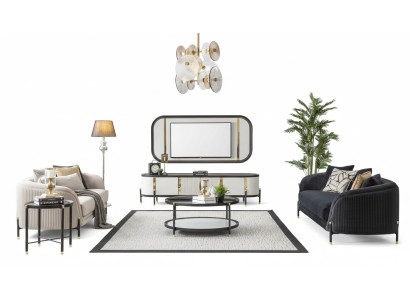 Set di lusso Moderno per il soggiorno, divano imbottito 3 + 3 posti con tavolino.