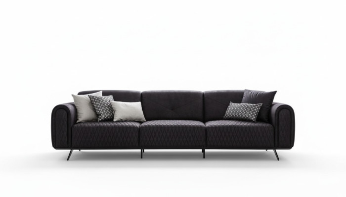Divano di lusso a 4 posti in pelle per il soggiorno. Design moderno di divani imbottiti.