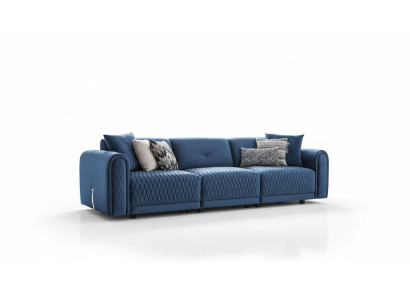 Divano di lusso a 4 posti design moderno blu in pelle per il soggiorno.