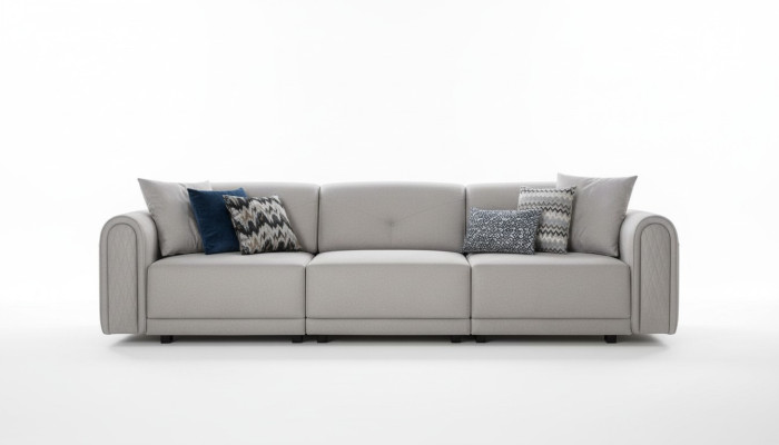 Divano di lusso a 4 posti in stoffa per soggiorno, design moderno, divani imbottiti.