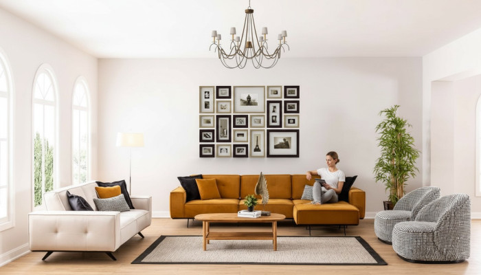 Design di lusso divani Divano Divano Tessile Mobili 4 pezzi. Set di divani in tessuto