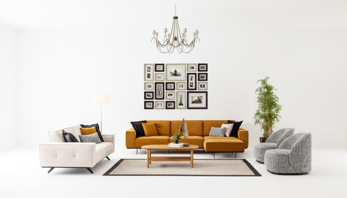 Design di lusso divani Divano Divano Tessile Mobili 4 pezzi. Set di divani in tessuto