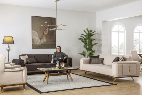 Set di mobili per divano di lusso con divano da designer 4 pezzi.